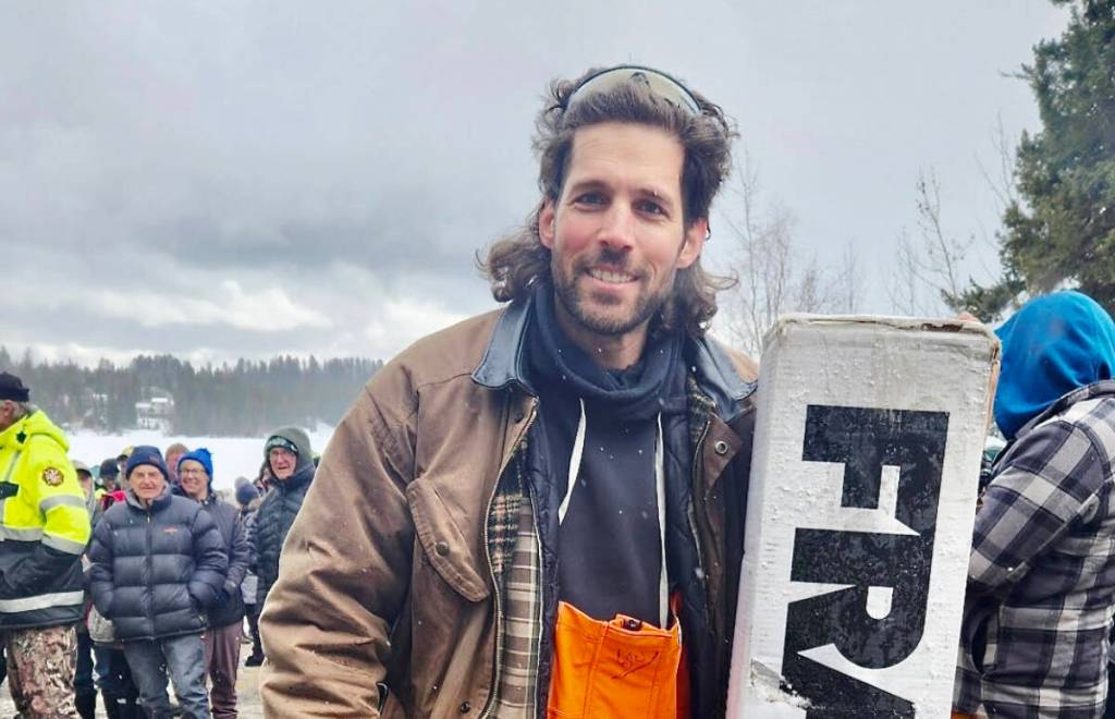 Wes Thompson, who won the lone rainbow prize at Deka&rsquo;s Ice-Fishing Derby, February 14. (Photo submitted)